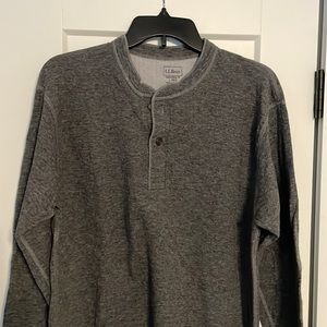 LL Bean Men’s Large Henley Outer Layer Shirt Grey Wool Blend, Traditiona…